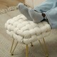 image 8 of HOMCOM Square Foot Stool, Woven Footrest Ottoman with Metal Legs, Padded Makeup Vanity Stool, Velvet Dressing Table Seat for Bedroom, Cream White | Cream | 1