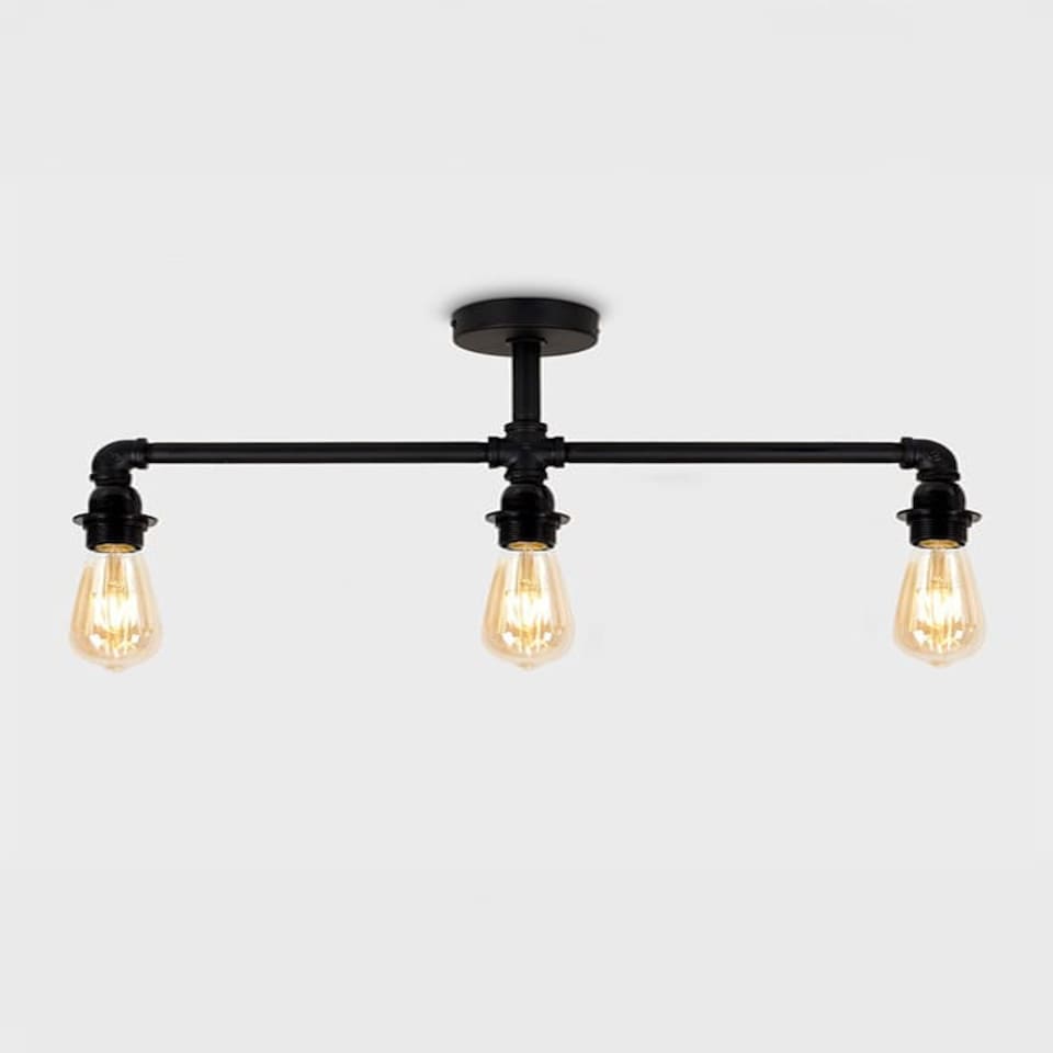 image 1 of ValueLights Luiggi Black 3 Way Bar Pipework Ceiling Light & Bulbs | Black