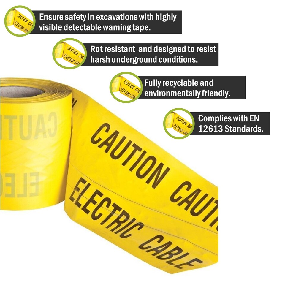 image 1 of Pegdev High Visibility Underground Detectable Warning Tape Electric 150mm x 22m