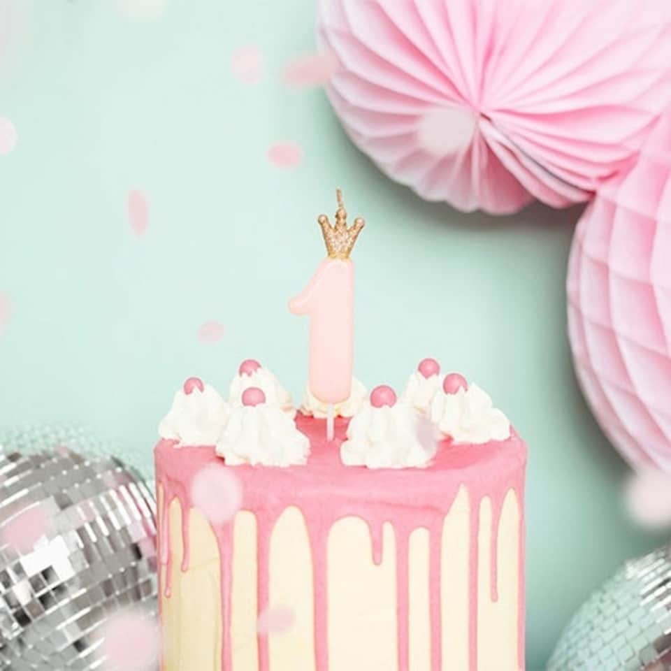 image 1 of Baby Pink First Birthday Candle 14cm