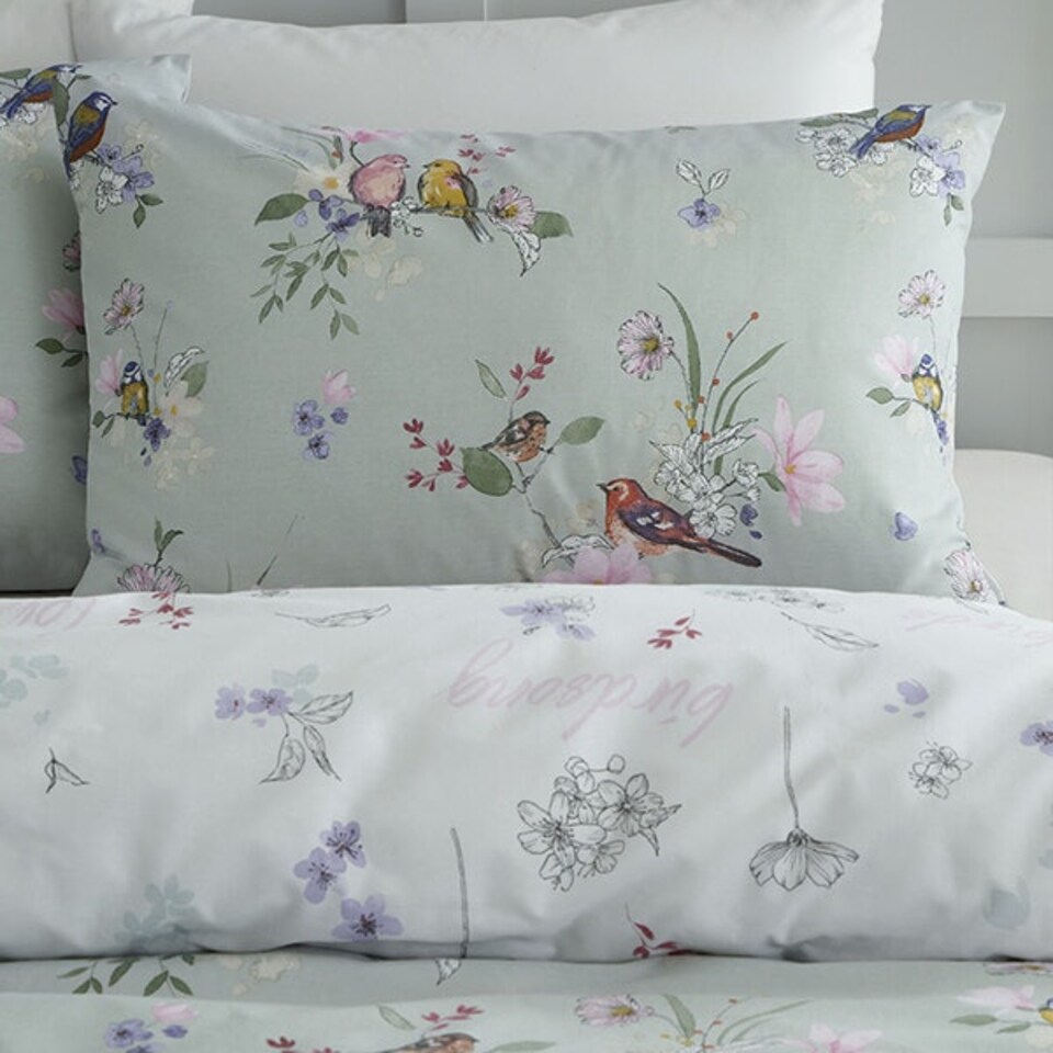 image 1 of Catherine Lansfield Songbird Single Duvet Set Sage Green | Single