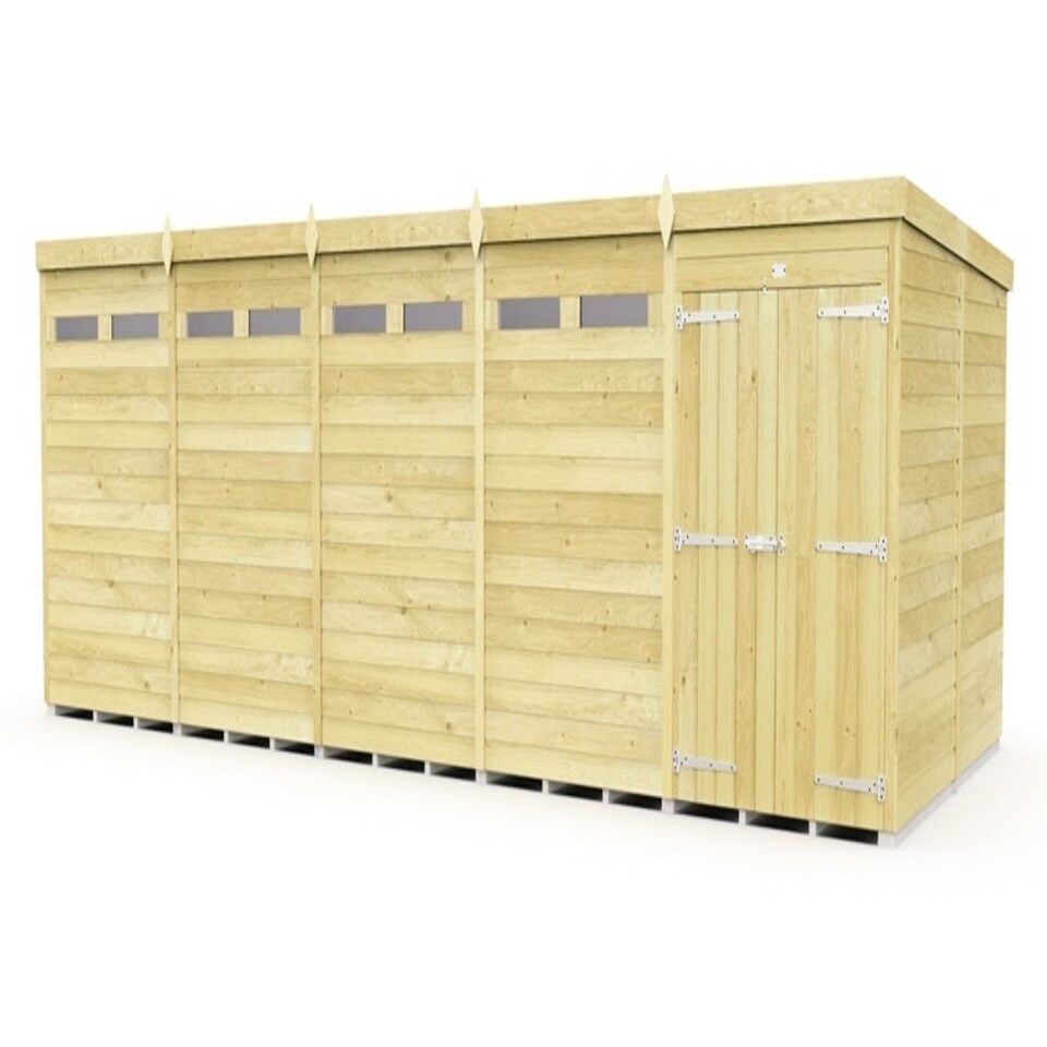 image 1 of 20 x 8 Feet Pent Security Shed - Double Door - Wood - L231 x W589 x H201 cm Brown