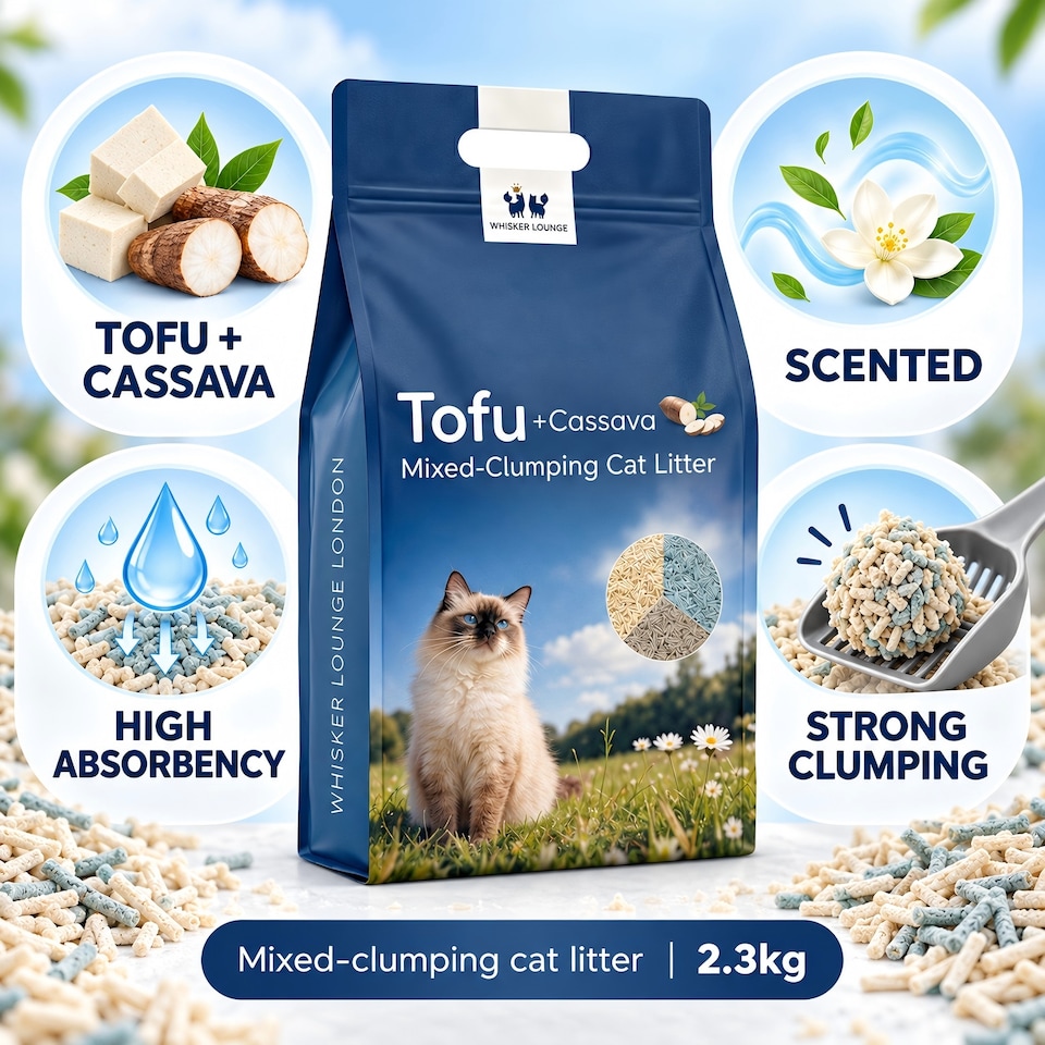 image 1 of Whisker Lounge London Tofu Bentonite Cassava Clumping Cat Litter 2.3kg