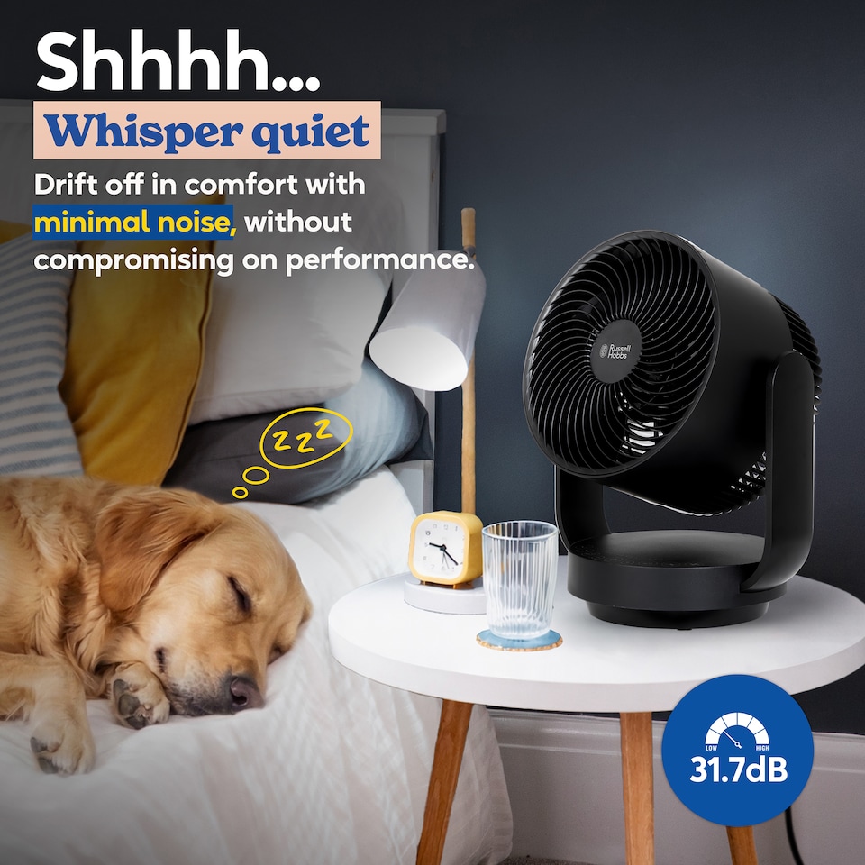 image 1 of Russell Hobbs 9” Desktop Circulator Fan with 7 Speed Settings Black RHDCF1001B