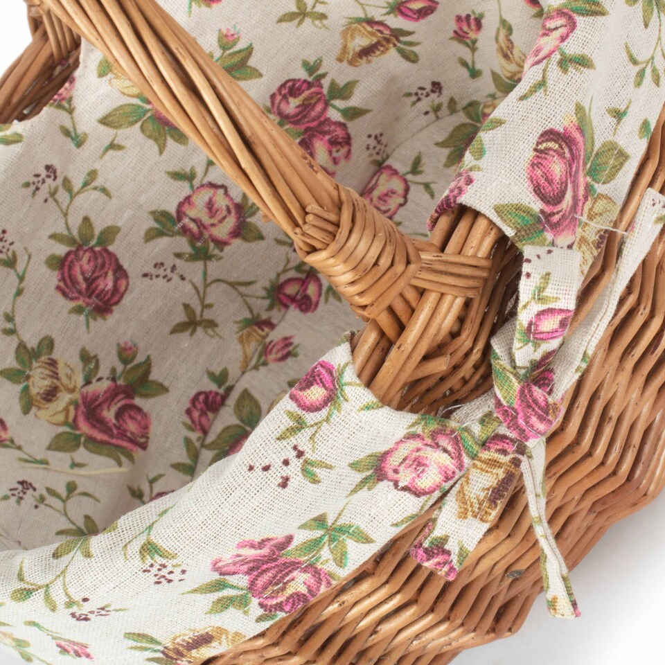 image 1 of Double Steamed Oval Shopping Basket With Rose Lining | Multi | Garden Rose | S