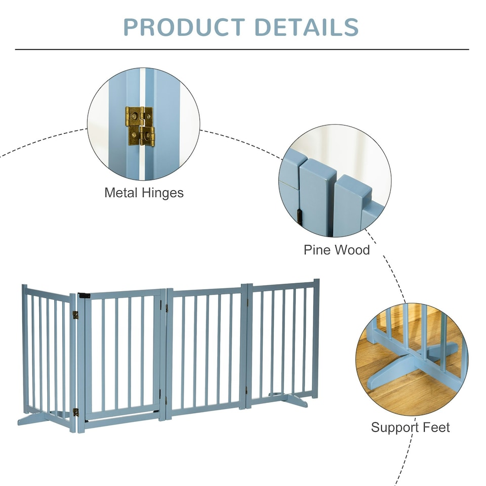 image 1 of PawHut Freestanding Pet Gate w/ 2 Support Feet for Doorways Stairs Blue Grey