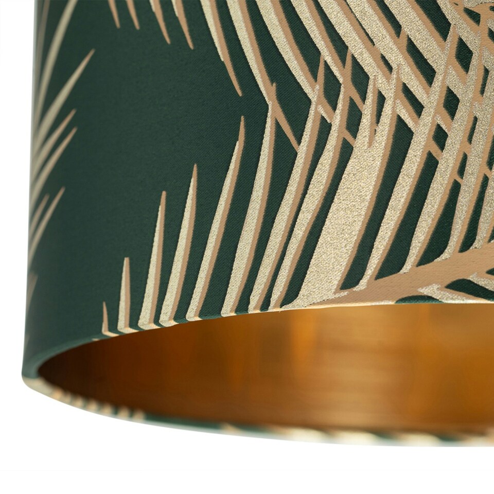 image 1 of First Choice Lighting Tropica Dark Green with Gold Embossed Leaf Detail 25cm Ceiling Pendant or Table Lamp Shade Green