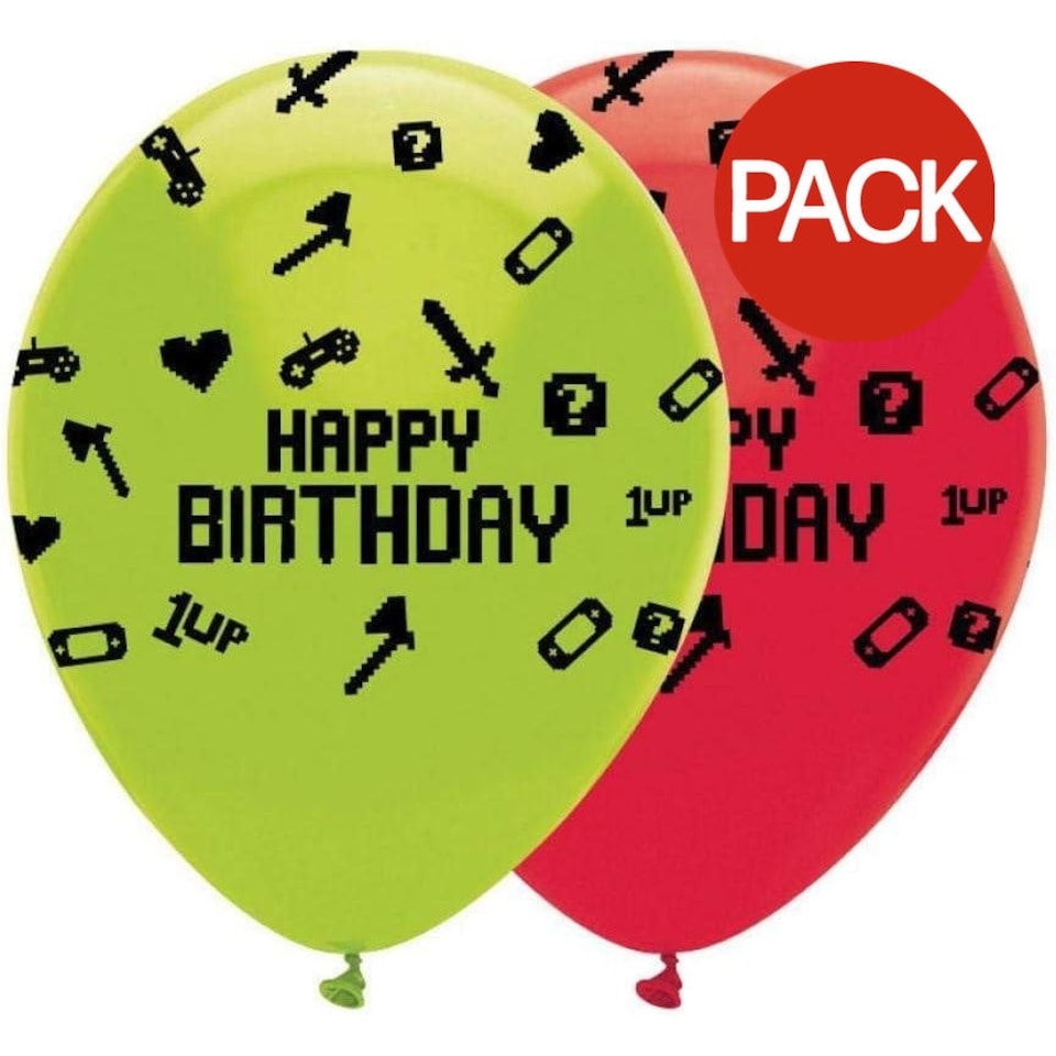 Creative Party Latex Digital Gaming Birthday Balloons (Pack of 6) - Green/Red/Black - One Size