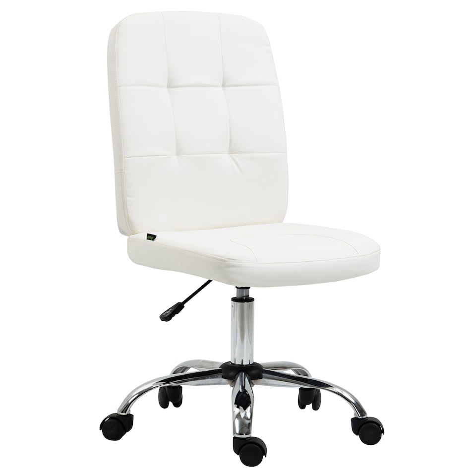image 1 of Vinsetto Armless Office Chair, Faux Leather Desk Chair with Adjustable Height, Button Tufted, White