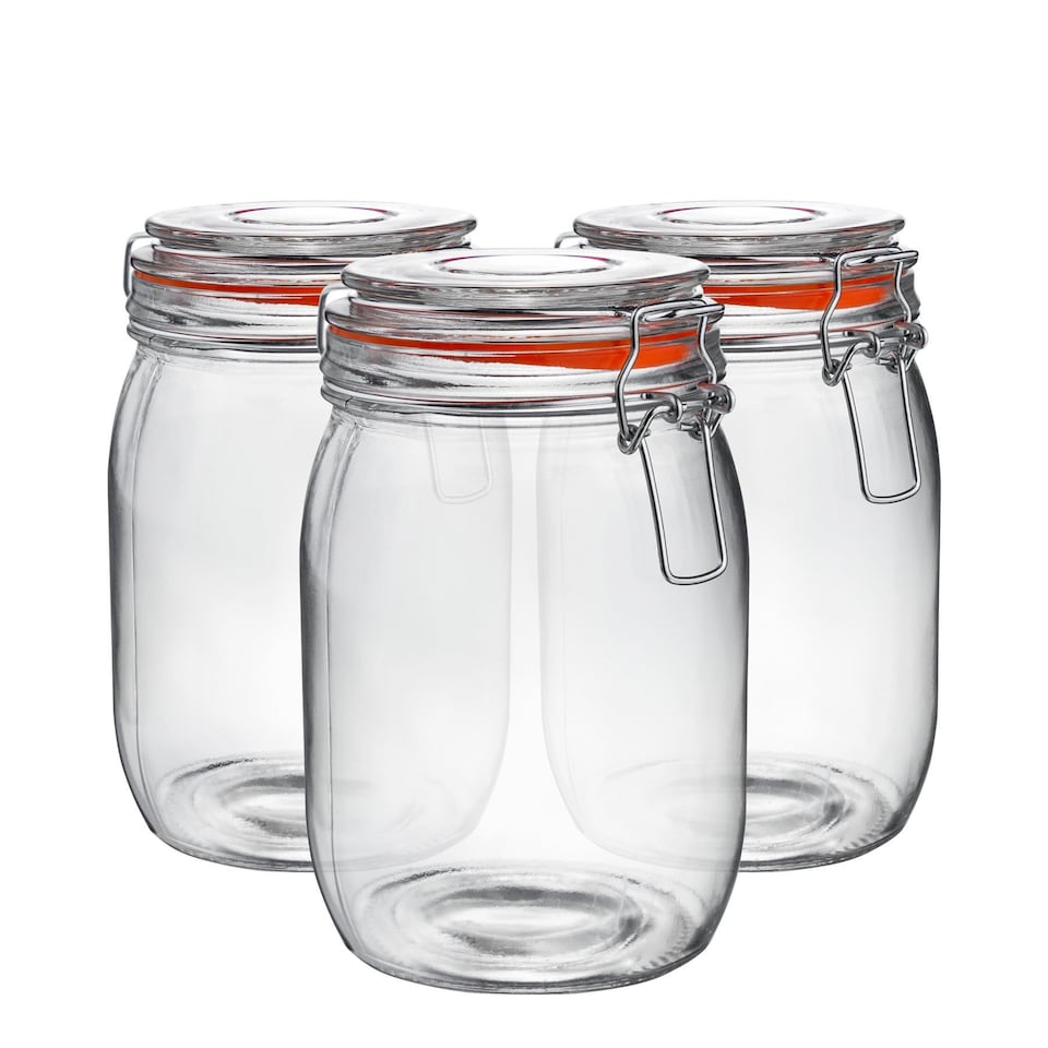 image 1 of Argon Tableware Glass Storage Jars - 1 Litre - Orange Seal - Pack of 3
