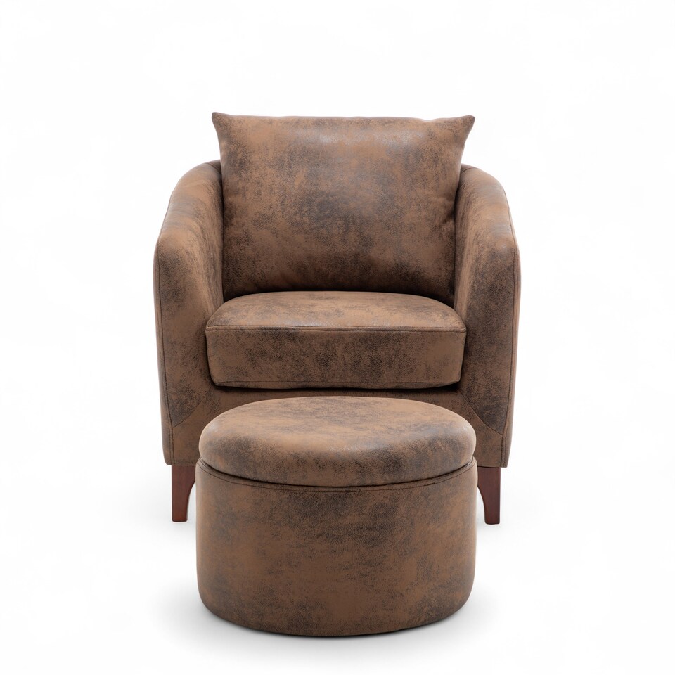 image 1 of Faux Leather Suede Brown Angela Accent Tub Chair with Ottoman