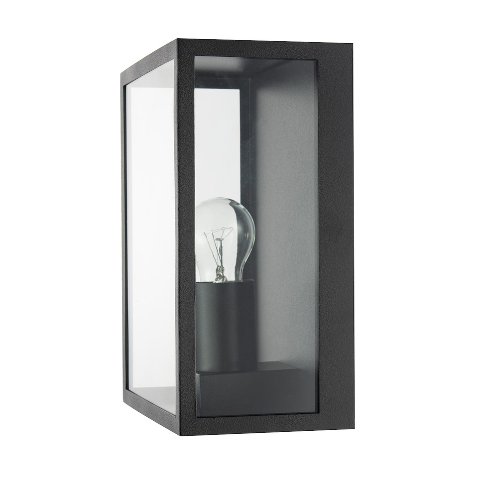 image 1 of Modern Exterior Flush Wall Light Lantern in Matte Black with Clear Glass Panels | Black | Black | 1