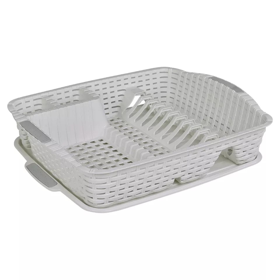 image 1 of Rattan Effect Dish Drainer with Tray | White | 1
