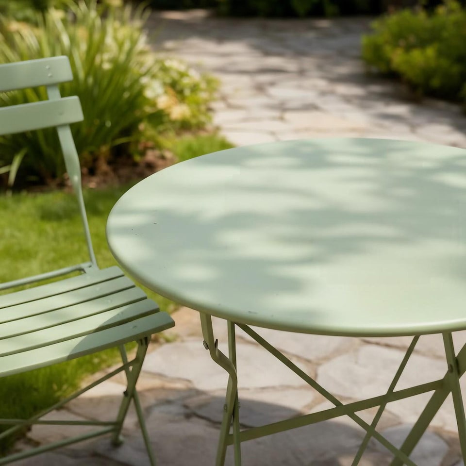 image 1 of Clifton Bistro Set Outdoor Patio Garden Furniture Table and 2 Chairs Metal Frame | Green
