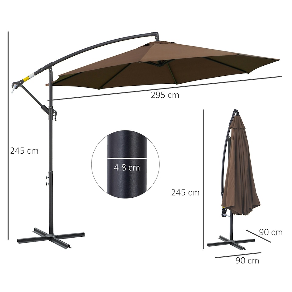 image 1 of Outsunny 3(m) Garden Banana Parasol Cantilever Umbrella w/Crank& Base, Brown