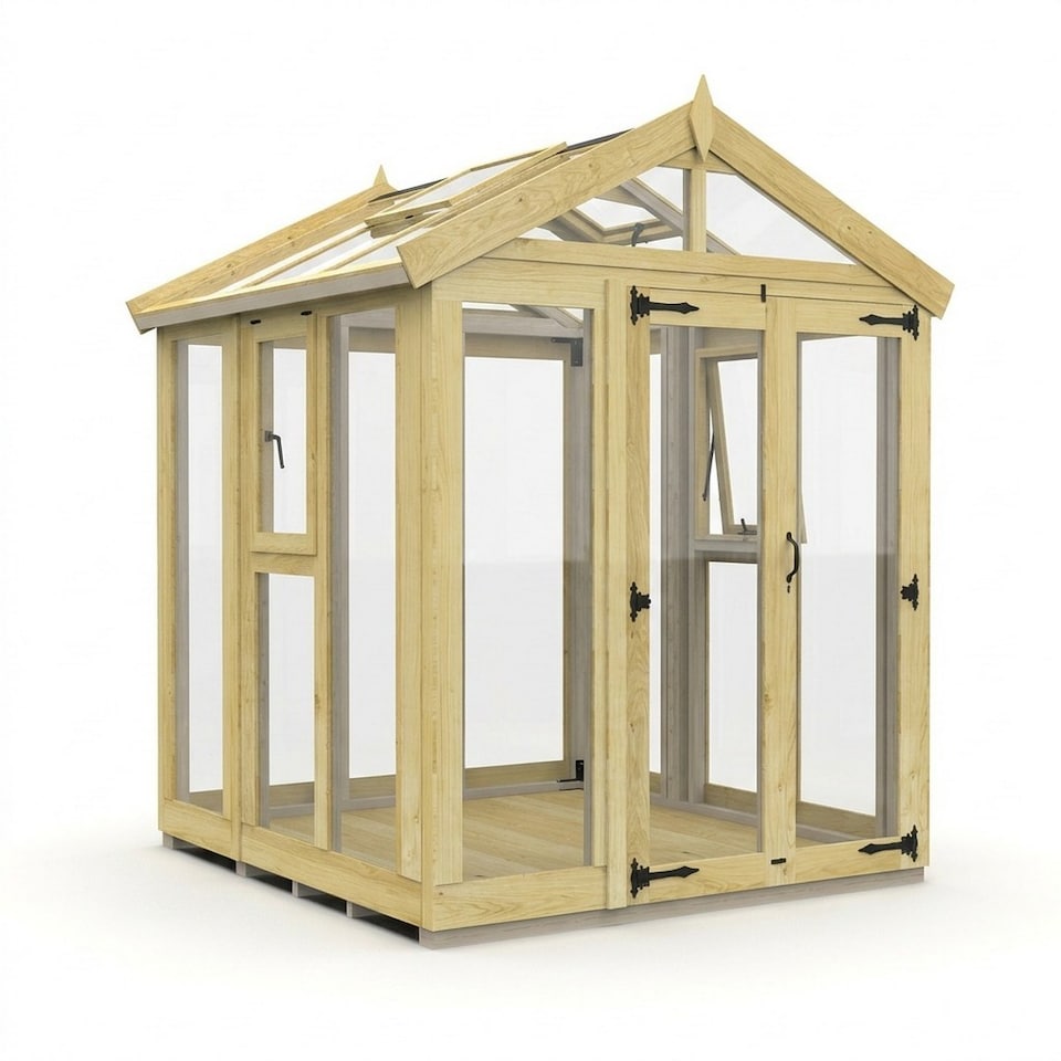 image 1 of 6ft x 6ft Apex Toughened Glass Greenhouse - Pressure Treated Timber - L183 x W183 x H210 cm - Natural