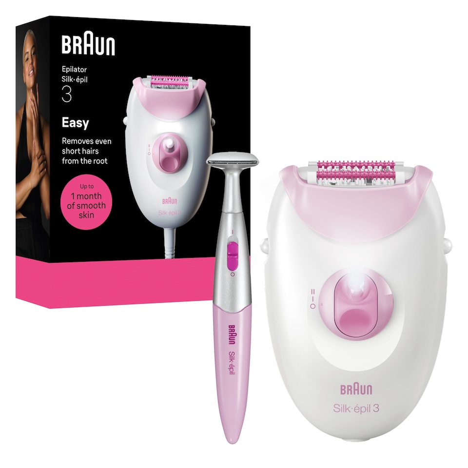image 1 of Braun Silk·épil 3, Corded Epilator, Lasting Smooth Skin, 3-202, Pink
