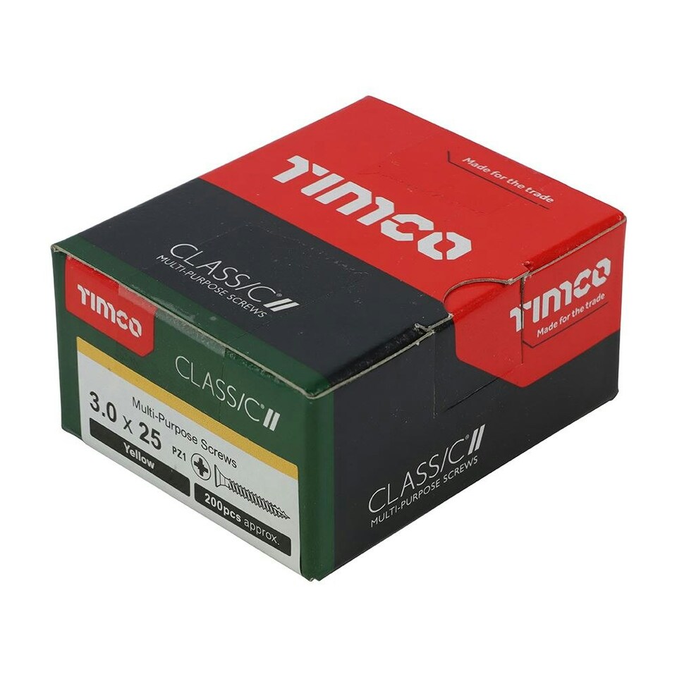 image 1 of Timco - Classic Multi-Purpose Screws - PZ - Double Countersunk - Yellow (Size 3.0 x 25 - 200 Pieces)