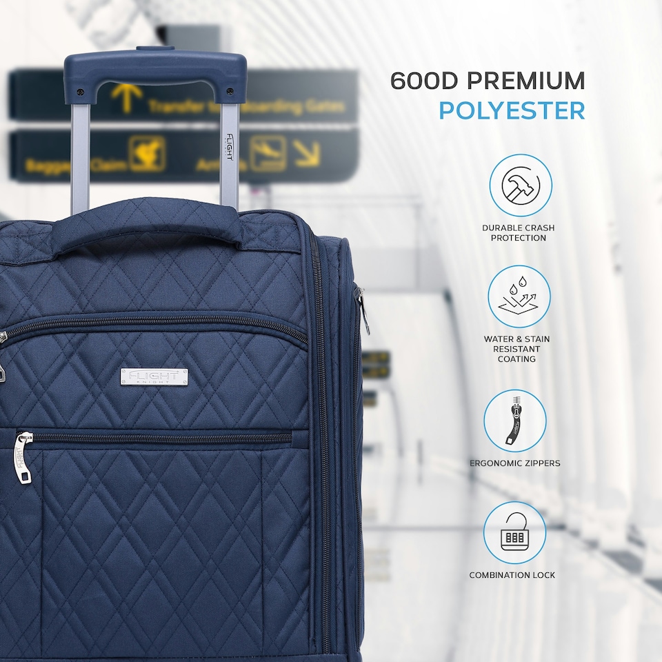 image 1 of Flight Knight 45x36x20cm easyJet Underseat Carry On Non Priority Approved Hand Luggage Case - 2 Wheels - Ultra Lightweight Durable Soft Textile Cabin Suitcase Blue | Navy | Cabin Bag