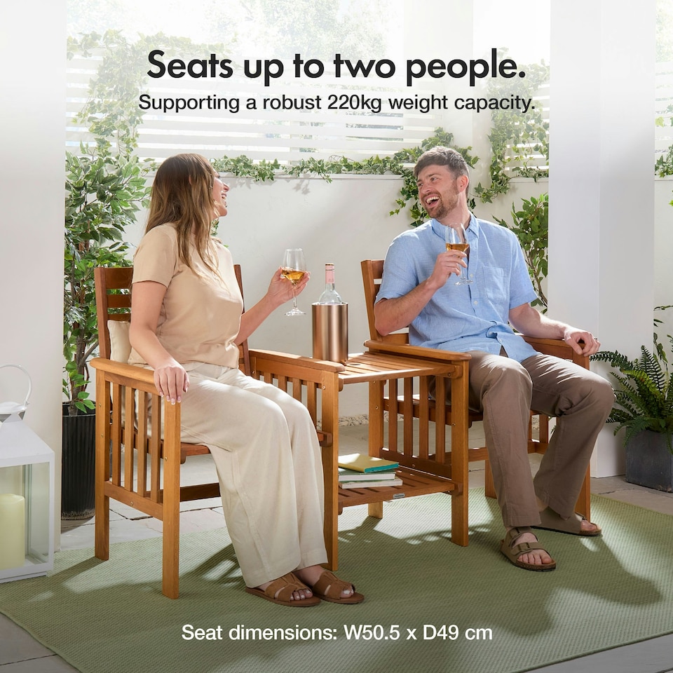 image 1 of VonHaus Meranti Hardwood 2 Seater Garden Jack & Jill Love Seat Brown