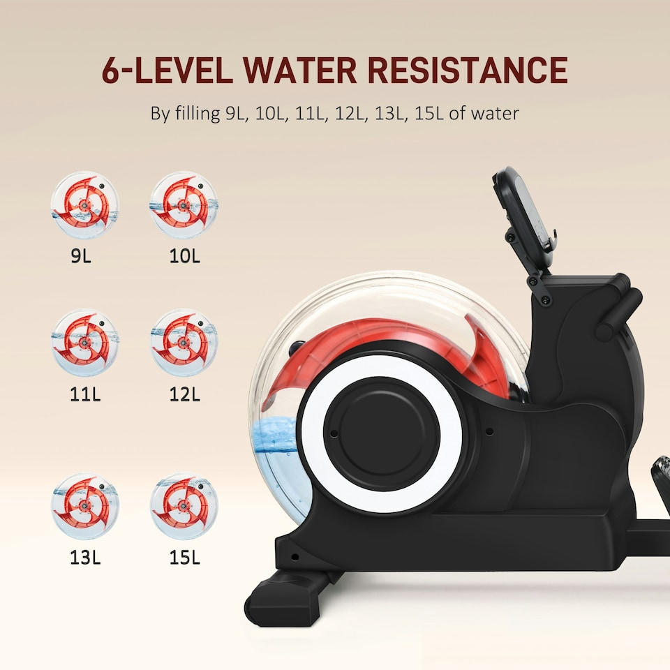 image 1 of SPORTNOW Foldable Water Rowing Machine with Wheels and LCD Monitor, Black