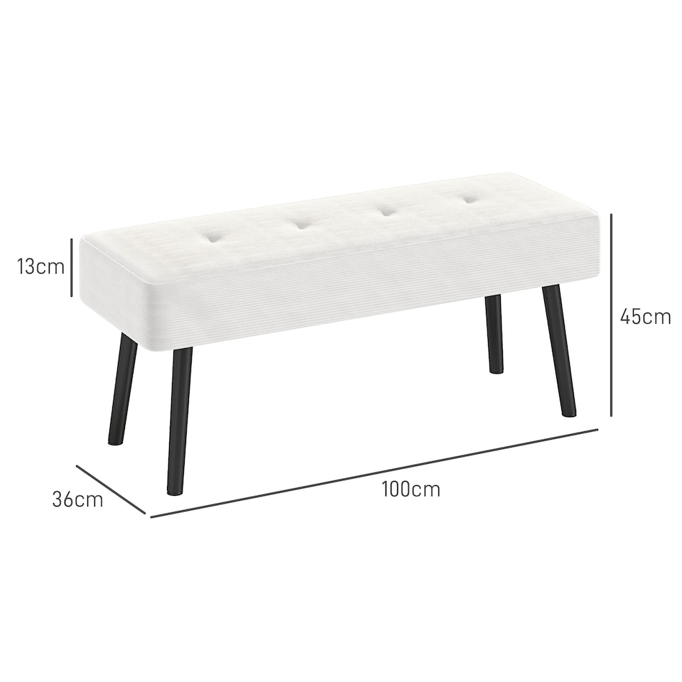 image 1 of HOMCOM End of Bed Bench, Corduroy Bedroom Bench with Thick Padding and Steel Legs, Tufted Window Seat for Entryway, Living Room, Cream White