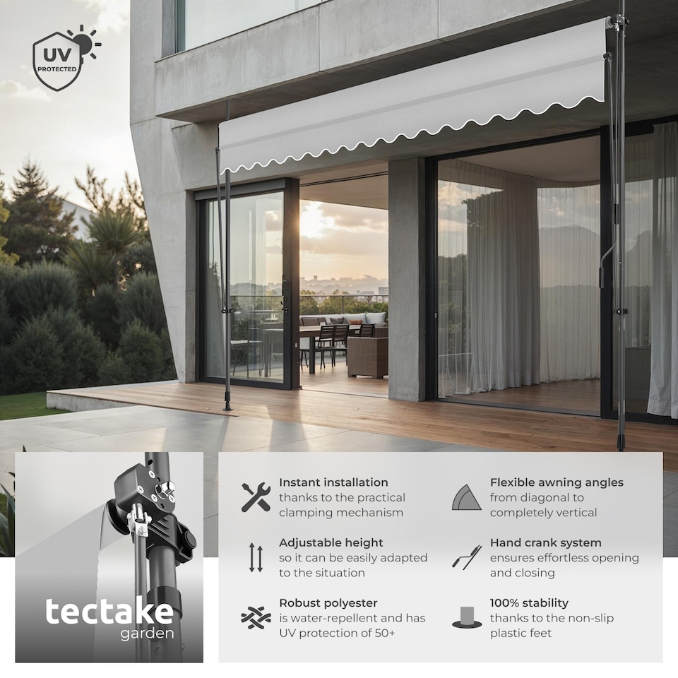 image 1 of Awning with hand crank - pressure fitted , height adjustable | Grey | light grey | 400 x 180 cm | 1