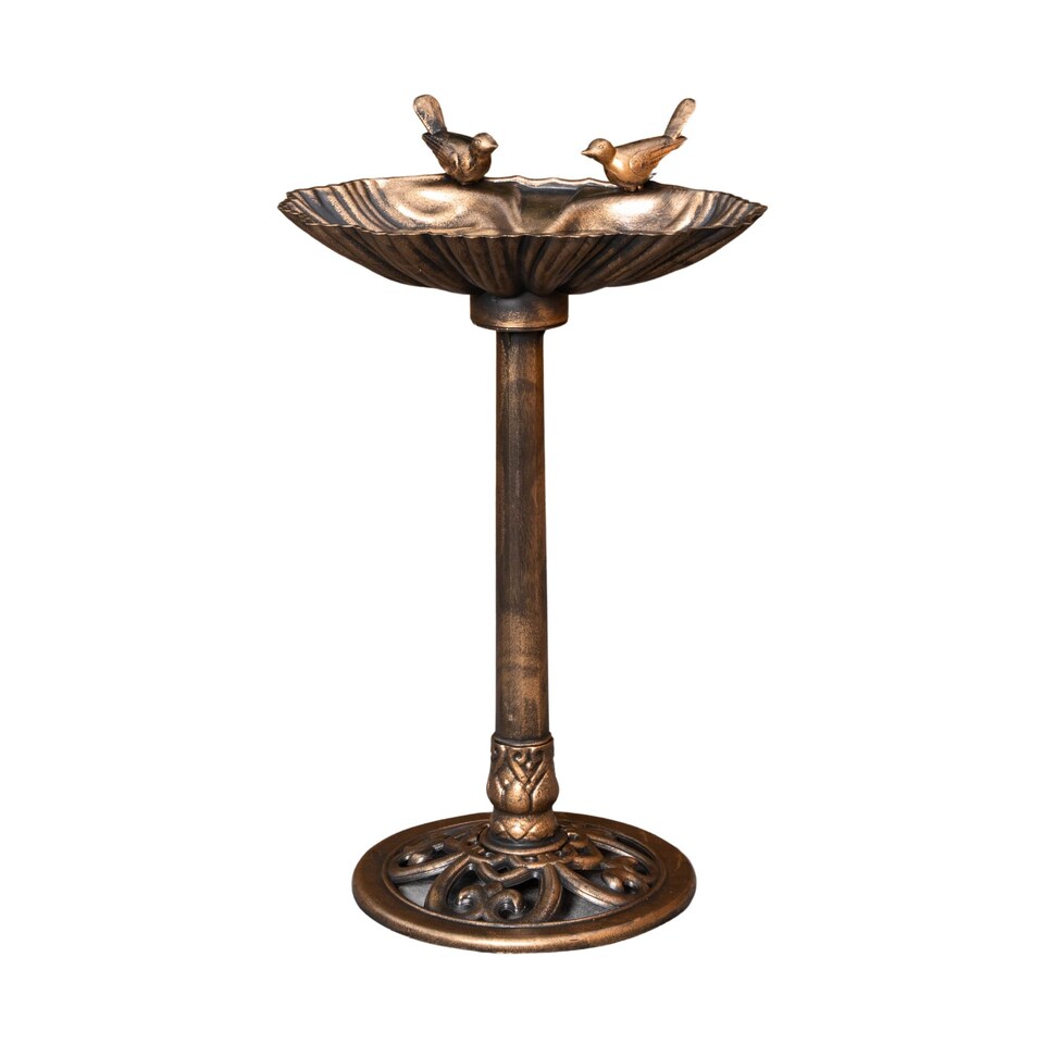 image 1 of 81cm Bronze Effect Garden Patio Bird Bath with Bird Sculptures | Bronze | Bronze