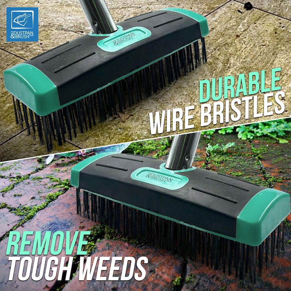image 1 of Long Handled Wire Moss and Weed Brush Heavy Duty Patio Scrubber