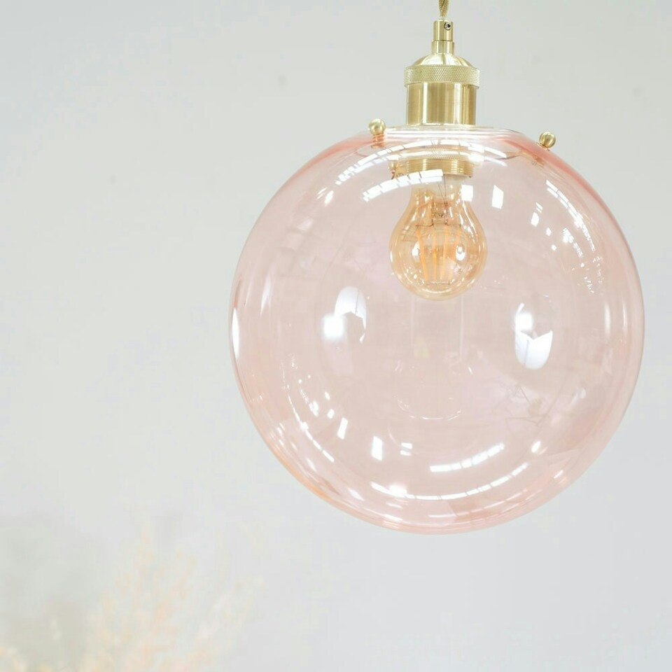 image 1 of ValueLights Frenchie Pink Tinted Glass Globe Gold Easy Fit Lamp Shade