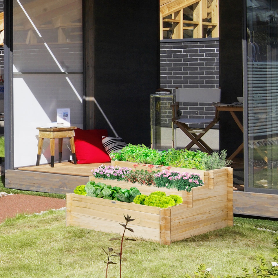 image 1 of Outsunny 3 Tier Raised Garden Bed Planter Box with 9 Grids & Non-woven