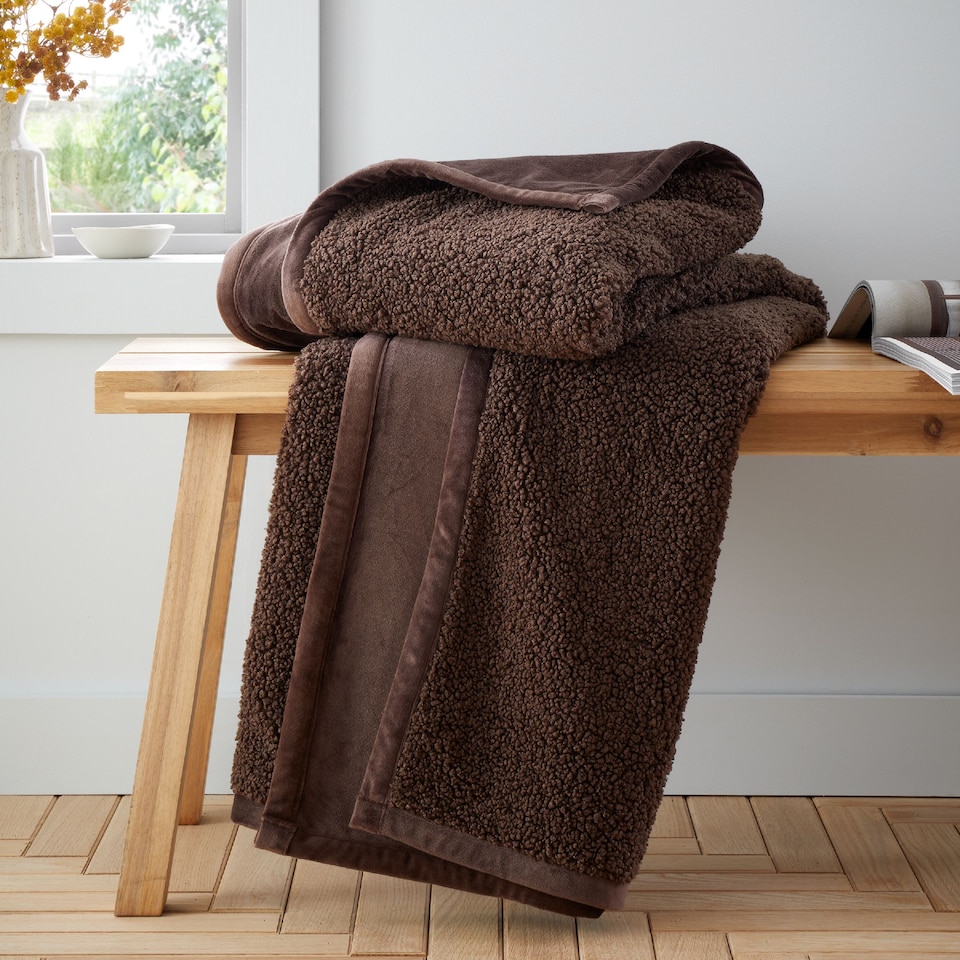 image 1 of Catherine Lansfield So Soft Velvet Boucle Blanket Throw | Brown | Chocolate