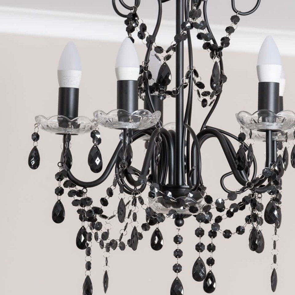 image 1 of ValueLights Viscount 5 Way Black Jewel Chandelier Ceiling Pendant Light and Bulbs