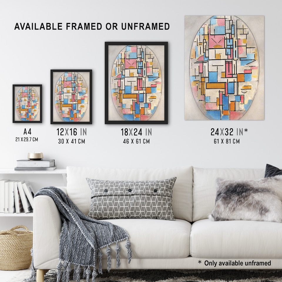 image 1 of Composition in Oval with Color Planes Mondrian Framed Wall Art Print 12X16"