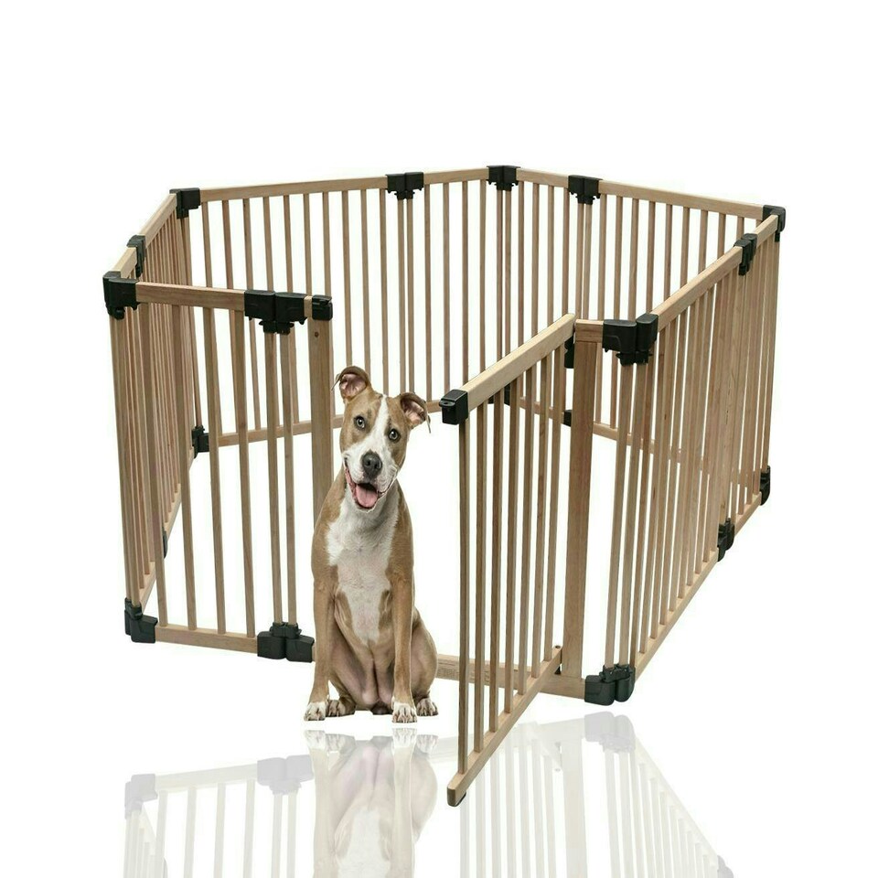 image 1 of Bettacare Wooden Dog Pen, Pentagon, 5 x 120cm, Natural Wood, 76cm High, Dog Pen for Pets Dogs and Puppy, Dog Playpen Cream