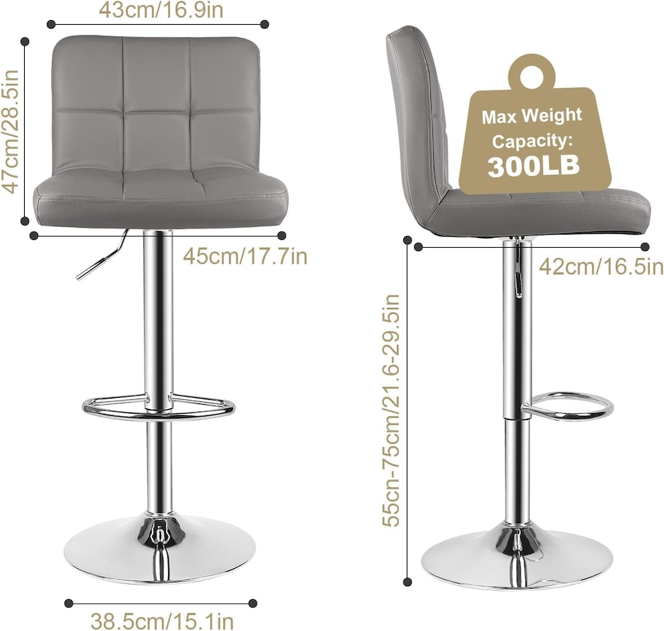 image 1 of Rattantree Bar Stool Set Of 2 Swivel Upholstered Height Adjustable Bar Stool