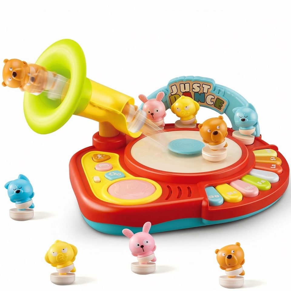 image 1 of Baby Musical Piano Toy with 4 Dancing Animal Figures - Interactive Toddler Keyboard Learning Toy with Music, Lights & Drum Sounds – Educational Gift for Ages 1-4