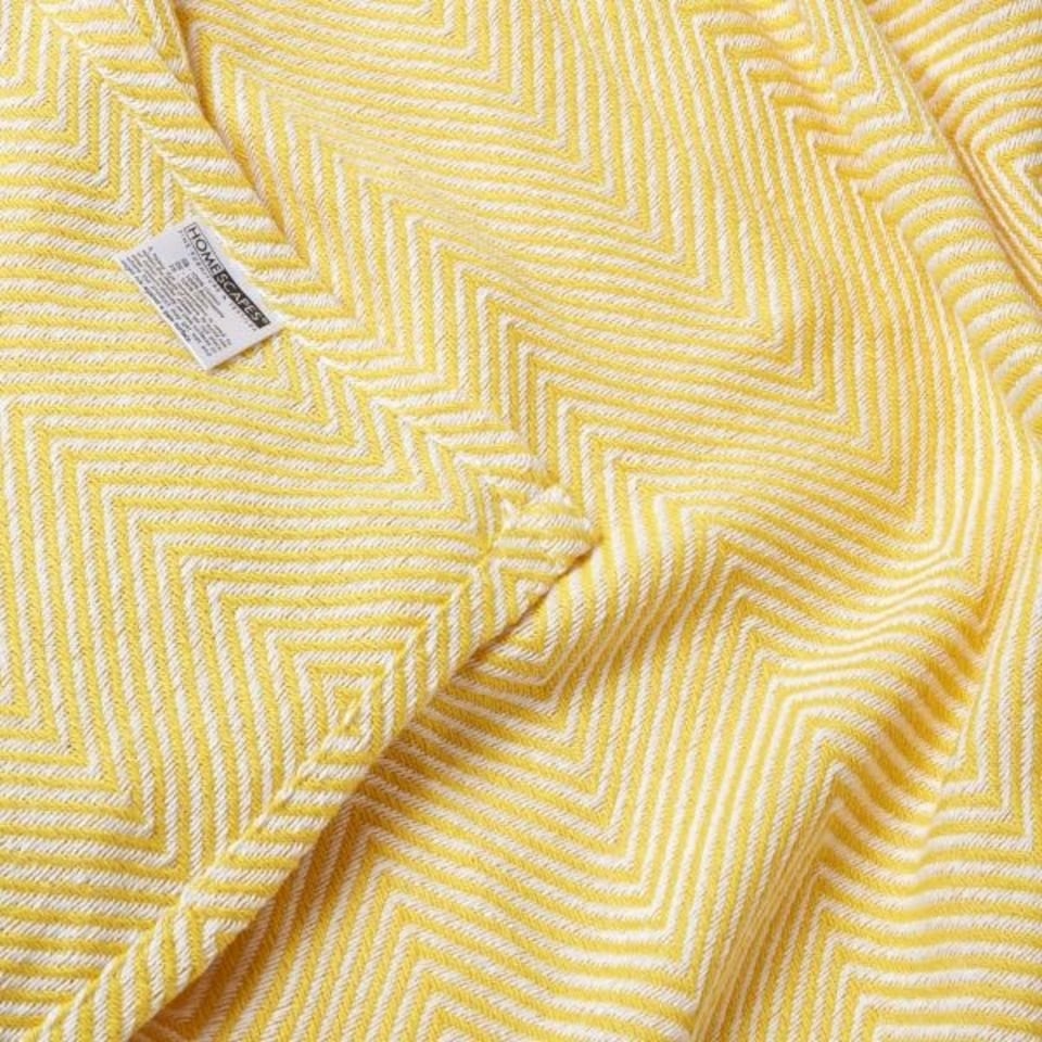 image 1 of Homescapes Cotton Halden Chevron Yellow Throw - 150 x 200 cm | Yellow
