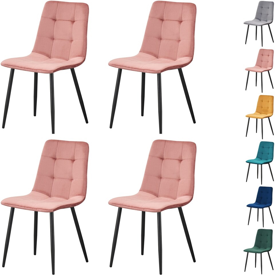 image 1 of Set of 4 Chairs Florence Velvet Dining Chairs with Sturdy Metal Legs - Kitchen, Living Room & Reception Chairs with Backrest and Padded Seat | Blue | One Size