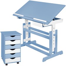 Kids Study Desk And Filing Cabinet Set Childrens Play Room Furniture MDF In 2 Colours 7 Step Adjustable Height | Blue | blue | 109 x 55 x 94 cm | 1