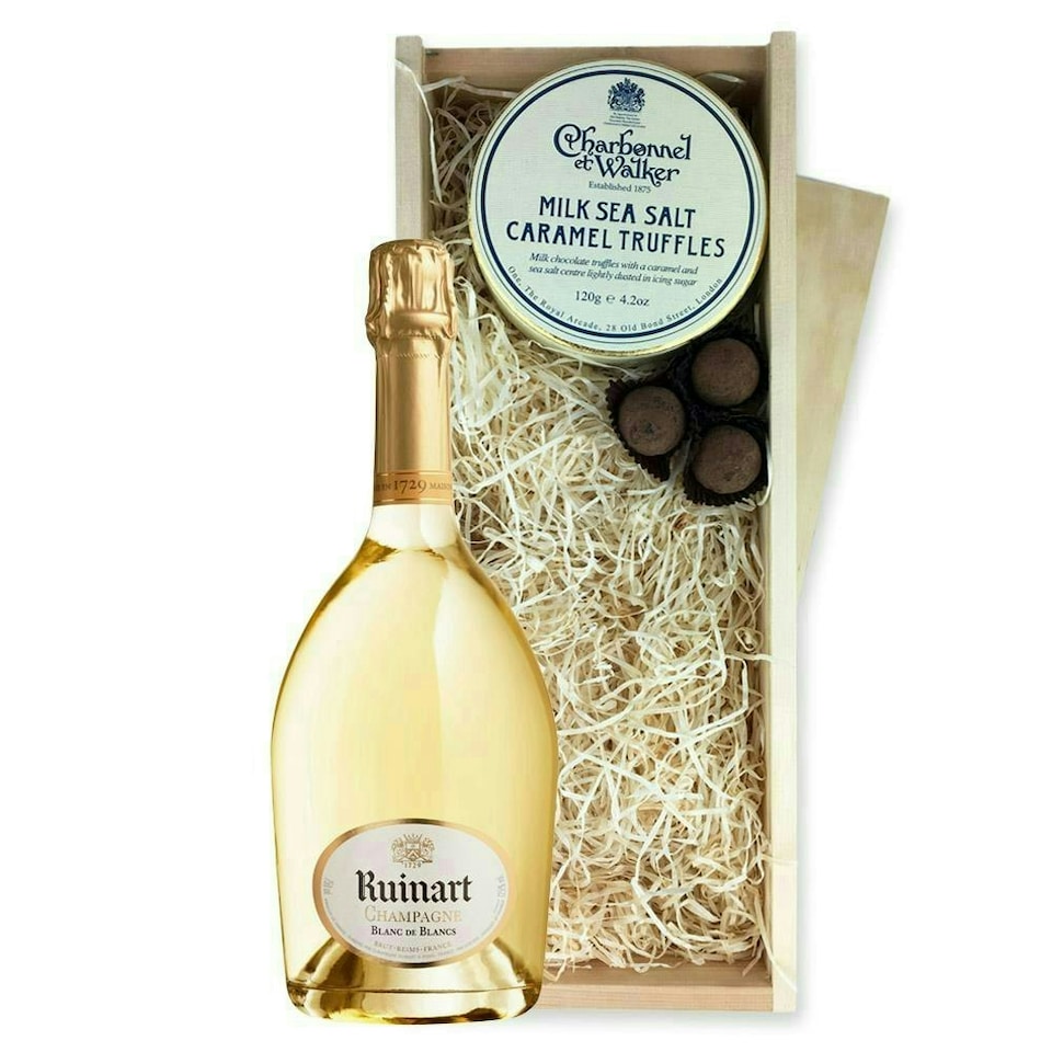 image 1 of Ruinart Blanc de Blancs Champagne And Milk Sea Salt Charbonnel Chocolates Box 75cl 12.5% abv
