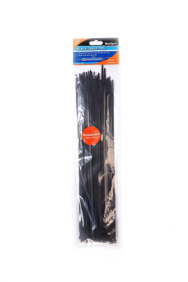 image 1 of Blue Spot Tools - 50 Pce 4.8mm x 350mm Black Cable Ties