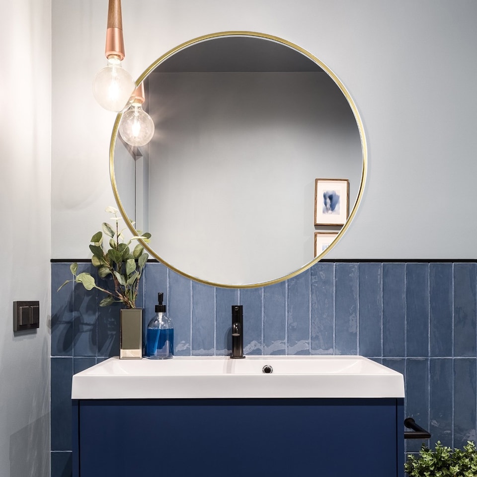 image 1 of Living and Home 70cm Nordic Round Bathroom Wall Mirror | Gold | 70cm
