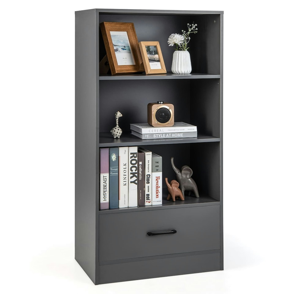 image 1 of COSTWAY 4-tier Storage Shelf Wood Bookcase Bookshelf Grey