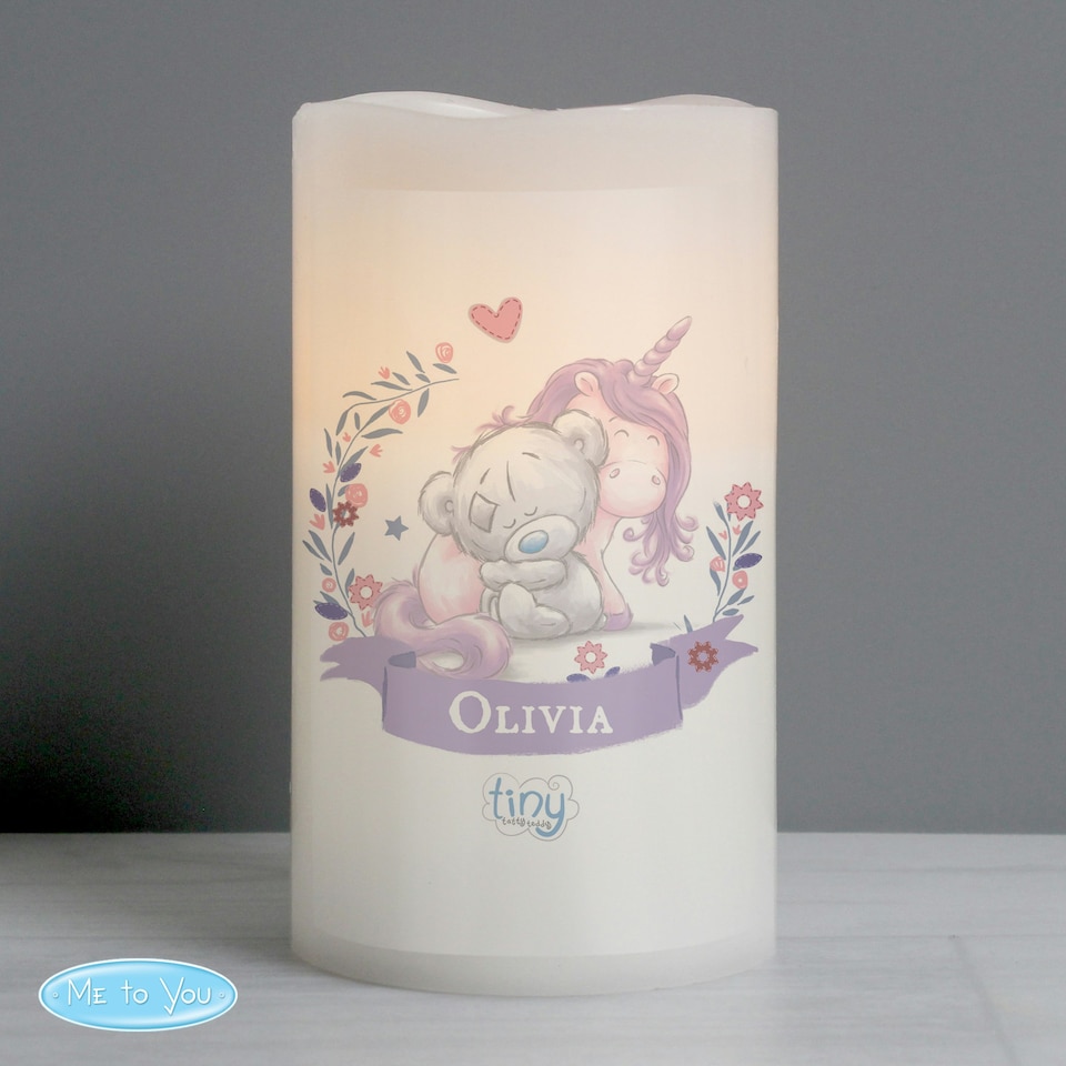image 1 of Personalised Tiny Tatty Teddy Unicorn Nightlight LED Candle Cream
