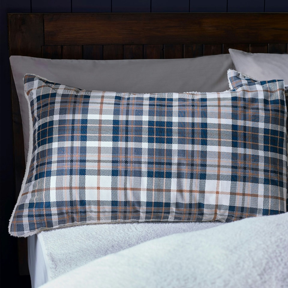 image 1 of Catherine Lansfield Cosy Sherpa Check Duvet Cover Set Grey (Copy) Blue | Navy Blue | Single
