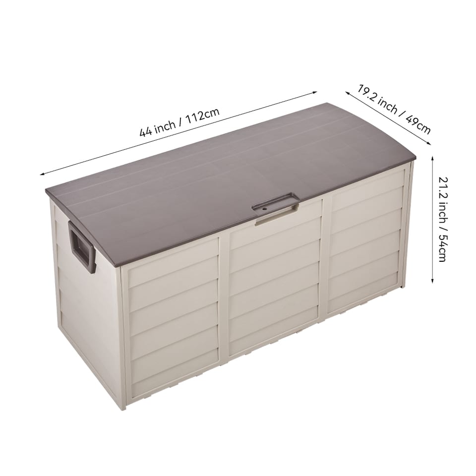 image 1 of Living and Home 290L Outdoor Plastic Garden Storage Box with Wheels, Beige | White | Beige | 290L | 1