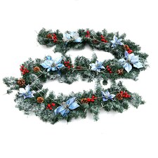 Living and Home 270cm Artificial Greenery Christmas Garland - Blue Poinsettia
