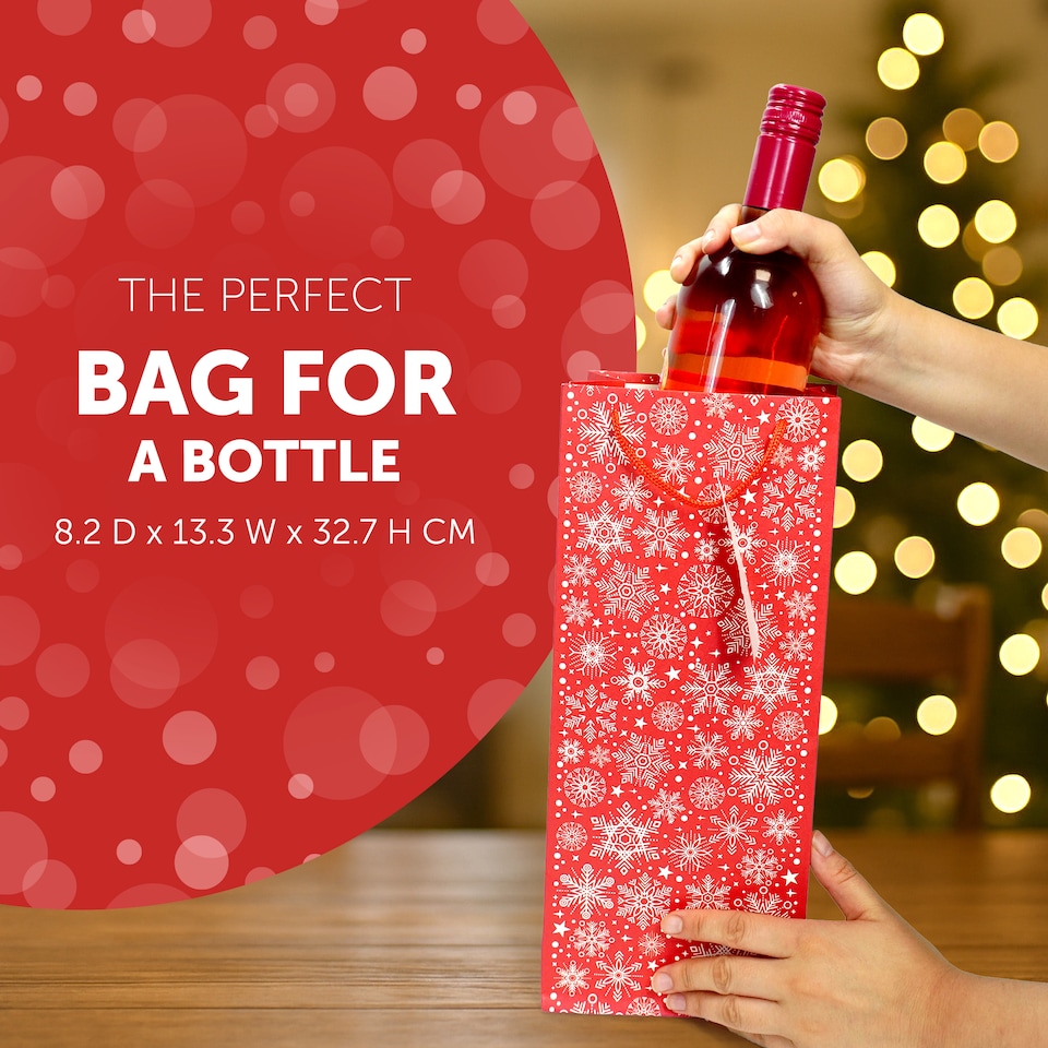 image 1 of Kraft and Co Christmas Wine Bottle Gift Bags with Cord Handles, 3 Pack