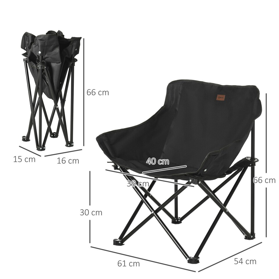 image 1 of Outsunny Folding Camping Chair with Carrying Bag and Storage Pocket, Black